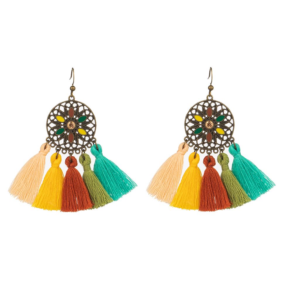 Multiple Ethnic Boho Vintage Tassel Feather Golden Leaf Dangle Earrings for Women Female Jewelry Accessories: E022165