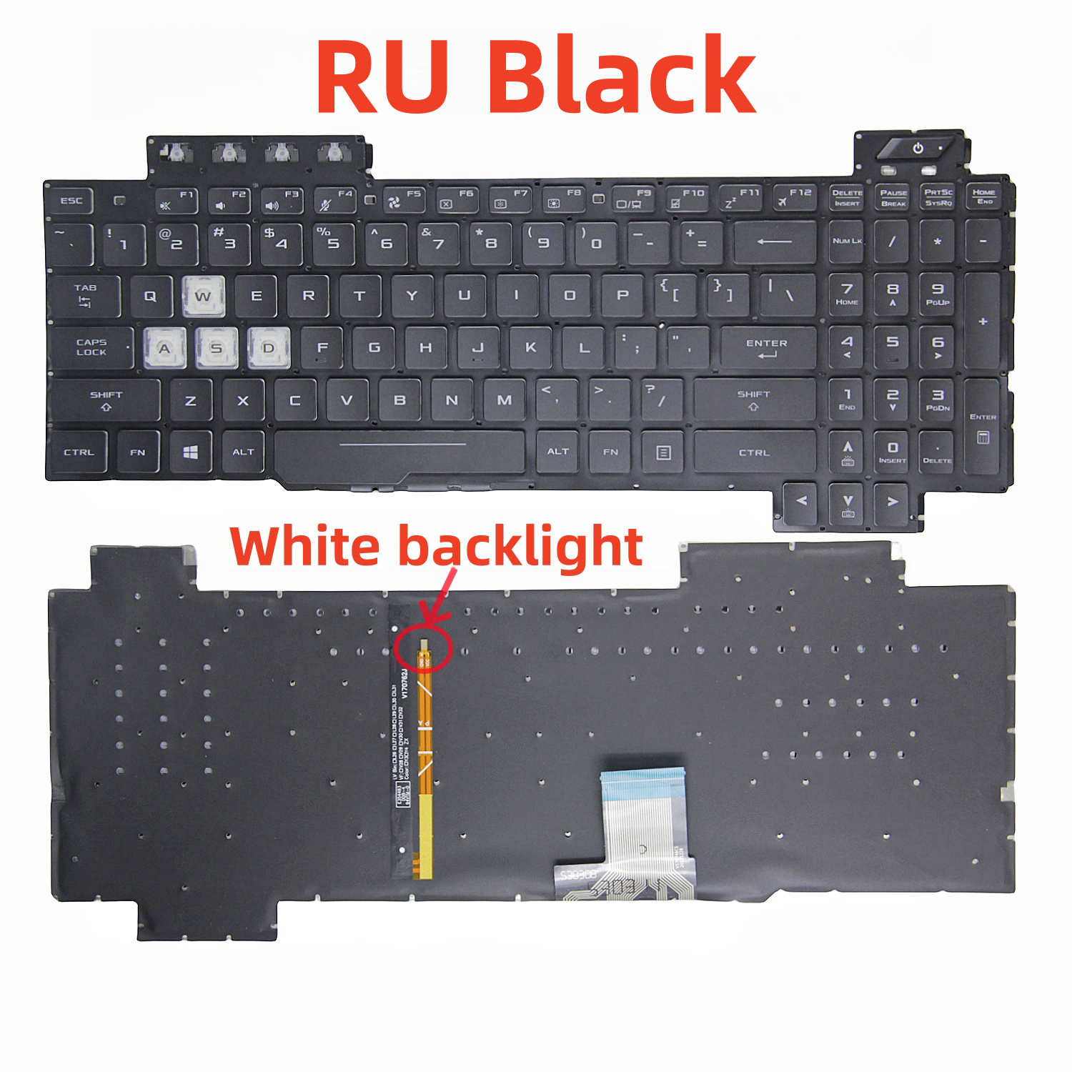 100 % neue uns/SP/RU-Tastatur für Asus Tuf FX80 FX86 FX95 FX505 FX504 FX705 ZX80G FZ80 FX80G GL703G Englische Laptop-Tastatur mit Hintergrundbeleuchtung: WEISS