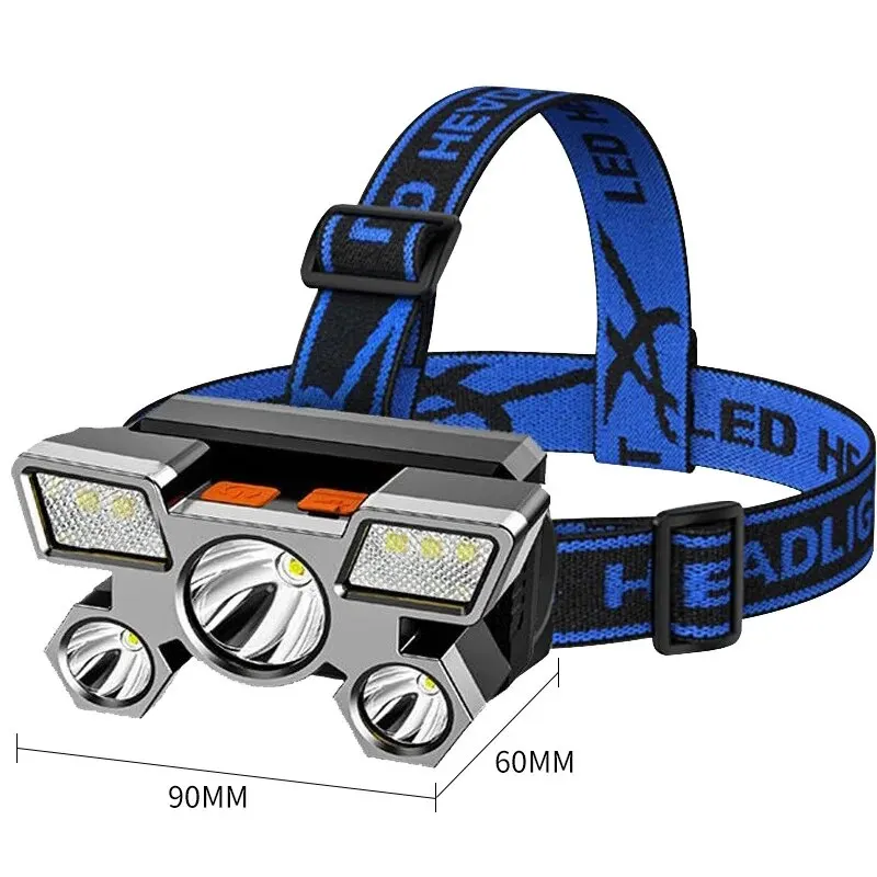USB wiederaufladbare Stirnlampe, tragbar, 5 LED-Scheinwerfer, eingebaute Batterie, Taschenlampe, tragbar, wasserdicht, Angeln, Camping, Kopflicht: Default Title