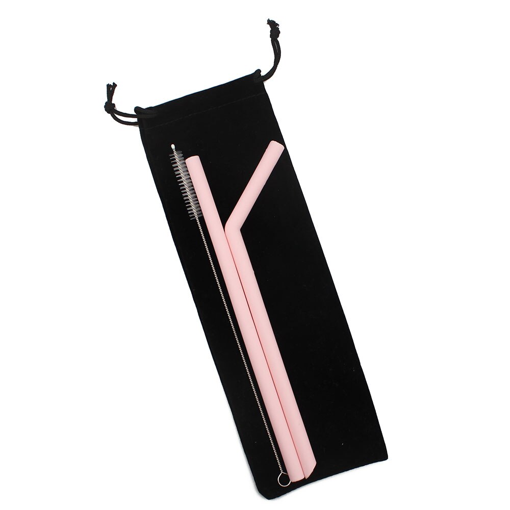 Reusable Silicone Drinking Straws Set, Extra Long Flexible Straws with Cleaning Brushes for 20 oz Tumbler Bar Party Straws: Pink