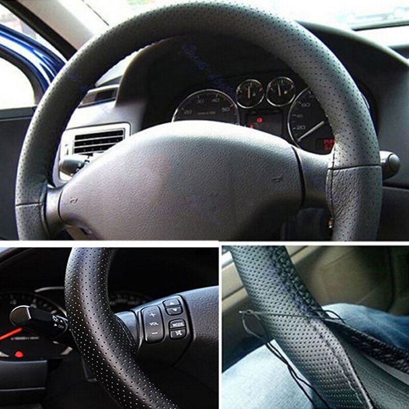 Diy Pu Lederen Auto Stuurhoes Hand Naaien Hand-Gestikt Met Draad Naald 38Cm Ademend Steering wheel Covers