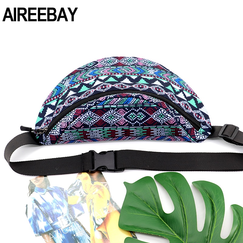 Aireebay Zomer Vrouwen Fanny Pack Bohemian Stijl Taille Packs Dames Grote Riem Tas Vintage Gedrukt Reizen Telefoon Pouch