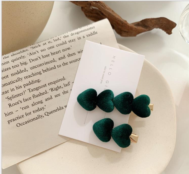 samt Liebe Haarspange eins süße Pony Clip Haarnadel weibliche Herbst und Winter Seite Clip für Mädchen Frauen Haar Zubehör: Grün