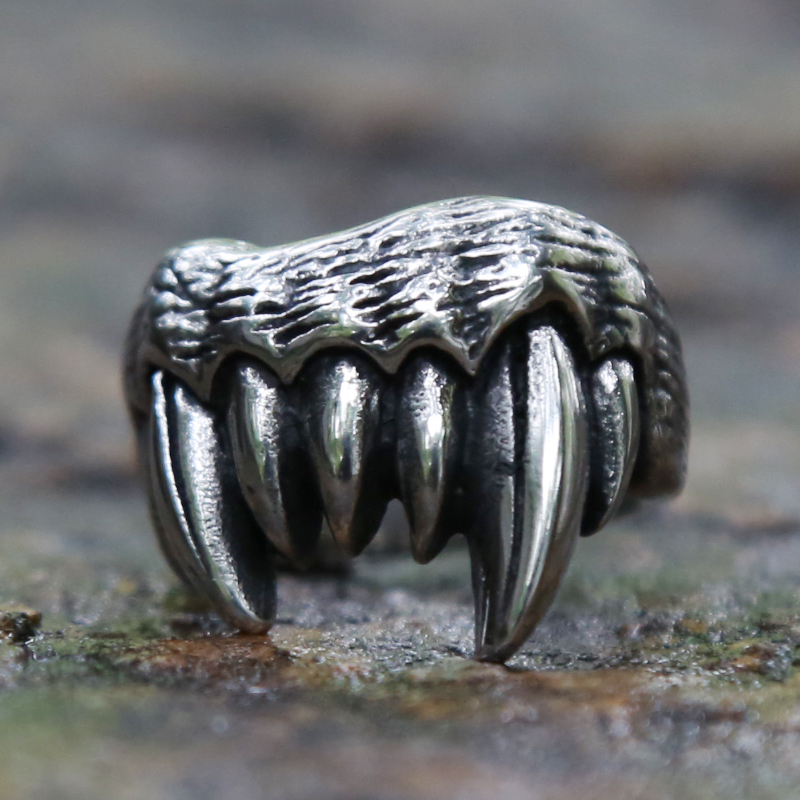 Unieke Beast Tanden Ring Mannen 316L Rvs Punk Biker Ringen Cool Gothic Devil Tanden Ringen Mannelijke Sieraden Cadeau