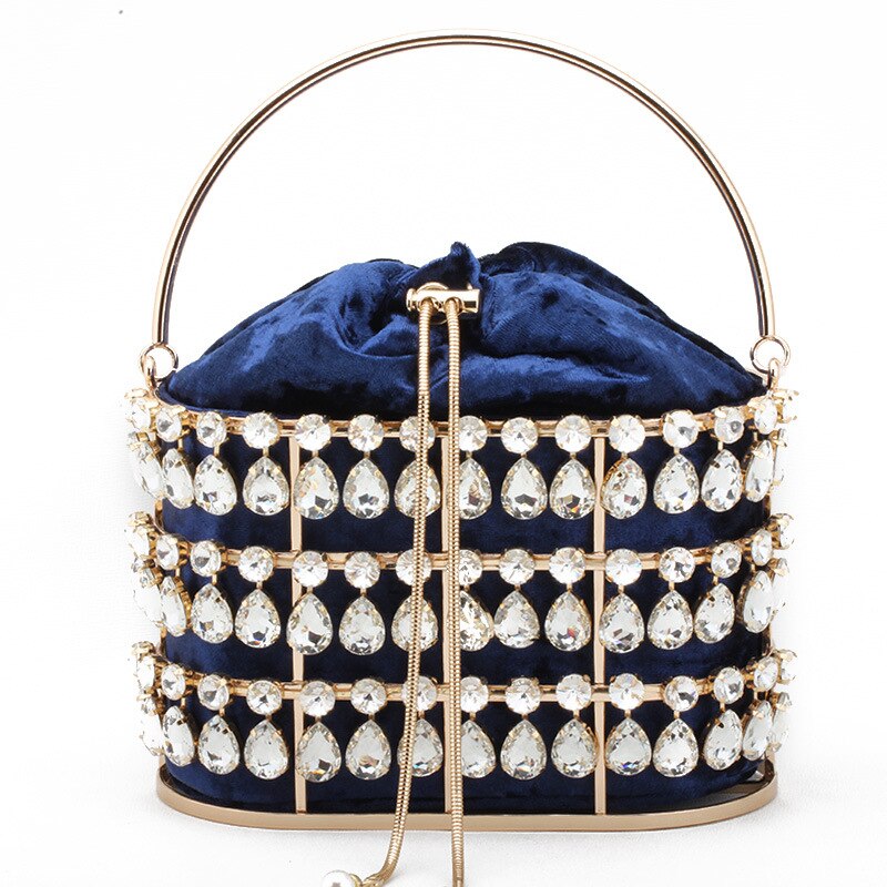 Black &amp; Abrikoos Zilveren Diamanten Metalen Mand Dames Partij Diner Tas Handtas Crossbody Tas Vrouwen Schouder Chain Purse Tote Bag: Blauw