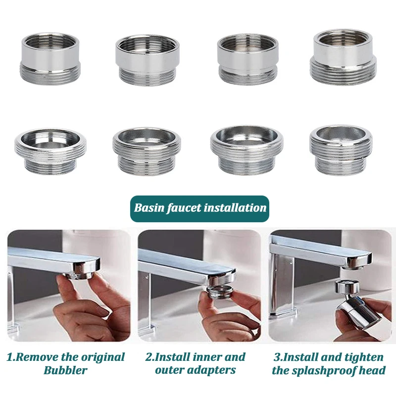 Kitchen Faucet Adapter Set 18/20/22/24mm To 22mm With Washer Metal Male Female Saving Tap Aerator Connector Bathroom Accessories