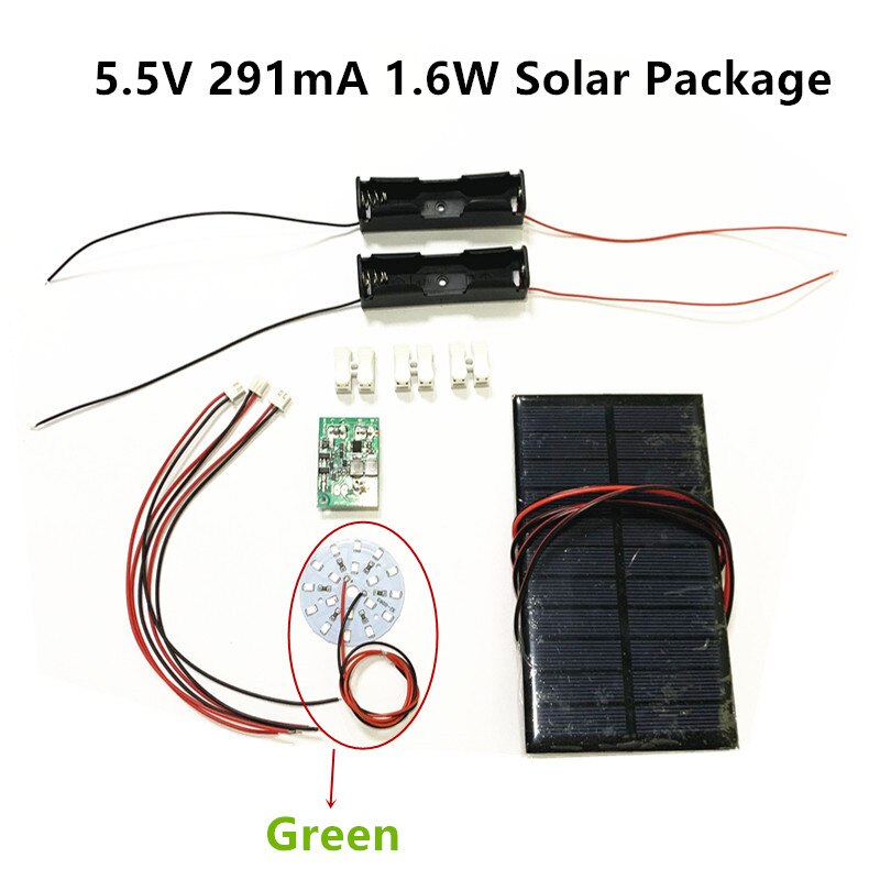 Diy Kit 5V 5.5V 250mA 1.25W 1.6W Zonnepaneel Met 0.6A Solar Lamp Light Controller 3.7V 5V 600ma Met 3.7V 5W Led: 5.5V 1.6W  Green