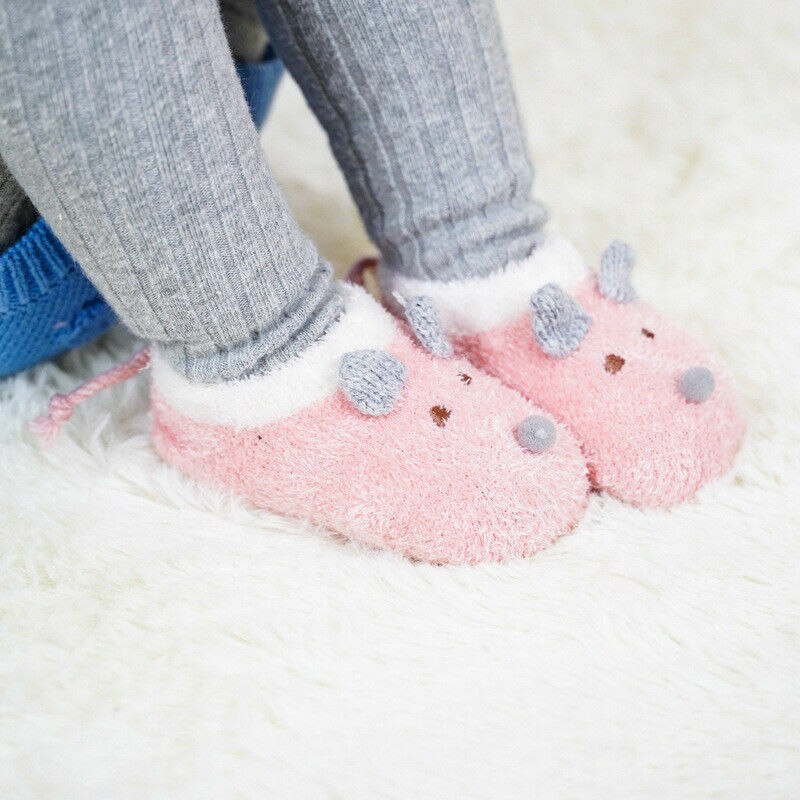 Baby dreng piger skridsikre boot sokker hjemmesko sko tegneserie dyr varm nyfødt 6-24 måneder