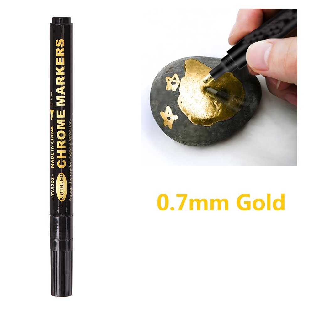 Stylo de peinture réfléchissant, argent, or, cuivre, marqueur Permanent, étanche, encre brute, pointe miroir, effet métallique, stylos de peinture artisanaux: 0.7mm Gold