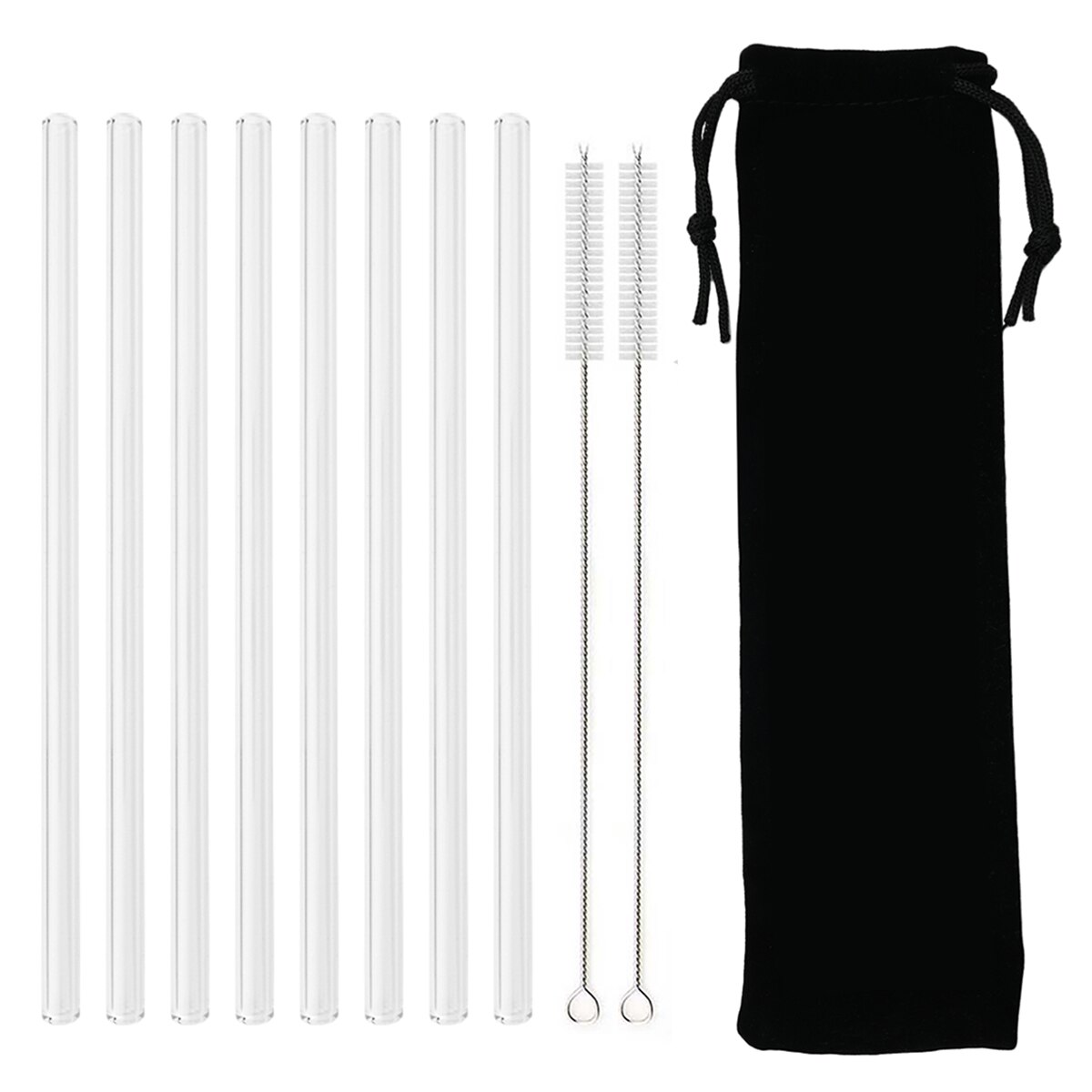 High Borosilicate Reusable Glass Straw Eco Friendly Drinking Straw Set for Smoothies Cocktails Bar Accessories Straws with Brush: 8Pcs Straight Black