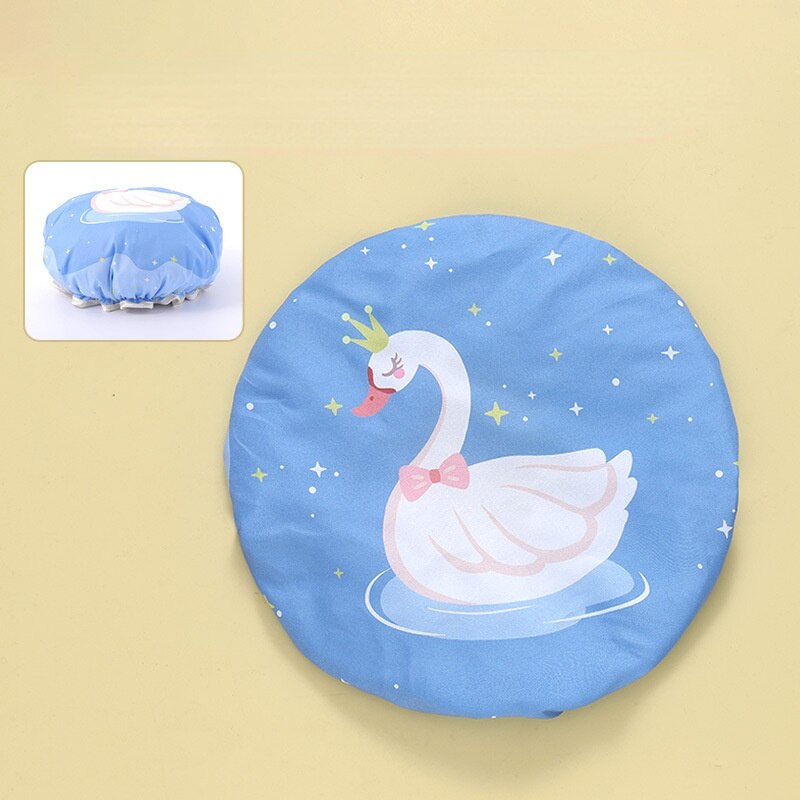 Cute Double Layer Bath Caps Waterproof Silk Head Wrap Hair Cover Lampblack Soot Resistant Shower Caps Satin Bonnet Breathable: 01 Blue