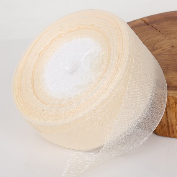 Ruban Organza ivoire 15/20/25/38mm, 45 mètres (50yards), pour vêtements, tissu à coudre, bricolage, emballage , rubans de décoration de mariage, fournitures de fête: 38mm