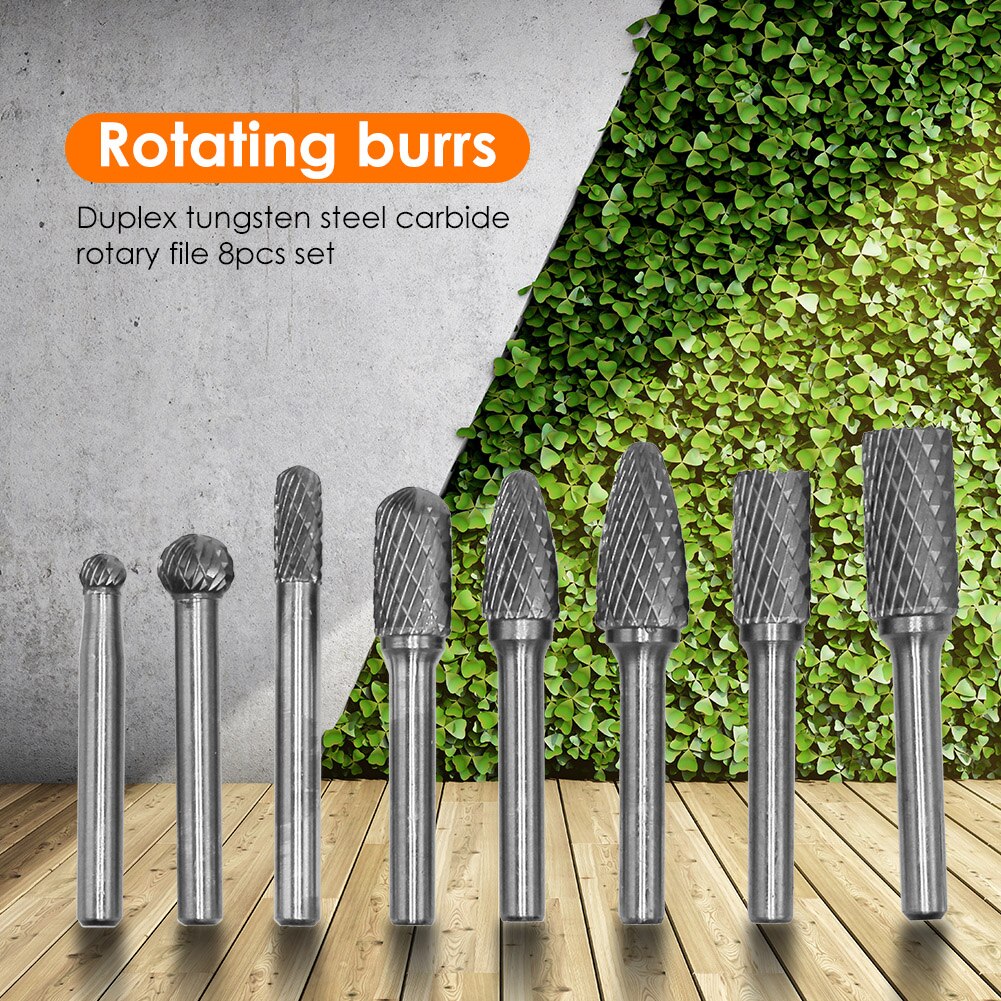 8pcs ​Tungsten Steel Rotary File Burr Rasp Drill Grinding Head Carving Tool Burrs Set for Woodworking Drilling Carving*
