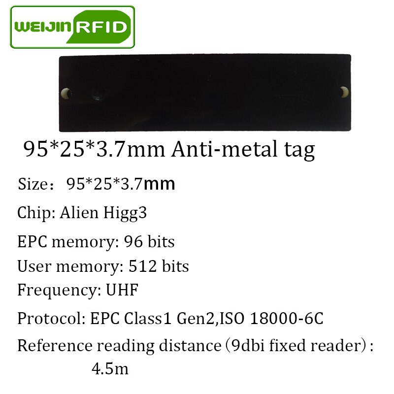 Uhf rfid anti-metal tag 915 mhz 868 mhz alien higgs 3 epcc 1 g 2 6c 95*25*3.7mm lang læseafstand pcb smart card passive rfid tags