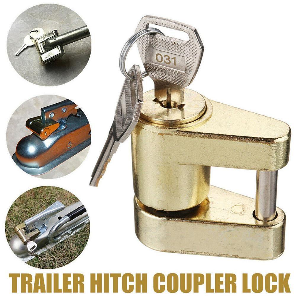 Zinc Alloy Trailer Hitch Coupler Lock For Locking Hauling Security Towing Tow Bar 2 Keys Rust-resistance Anti-theft Hard-wearing
