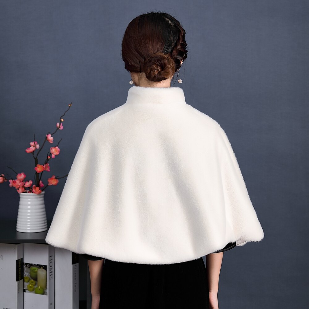 Faux Pelz Party wickeln Winter Warme Braut Bolero Elfenbein Hochzeit Mantel hoch Nacken Hochzeit Braut wickeln Party Kap