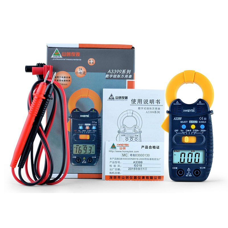 Nyeste med batteri forstærker strøm klemme  ac 2a ~ 200a amperetang tang måler spænding  dc 200mv ~ 600v/ac 2v ~ 600v 1 par tester tip