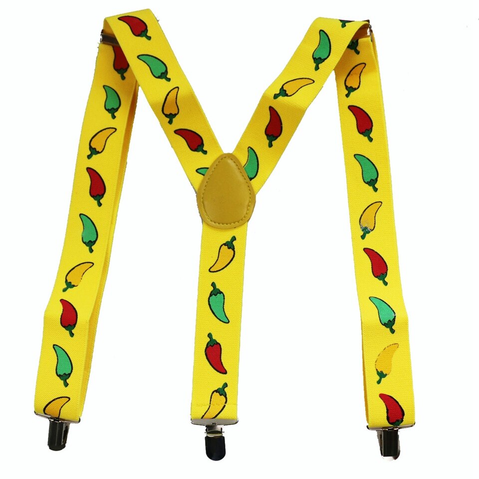 Yellow Red Chili Print Suspender Unisex Adjustable Y-Back Suspenders