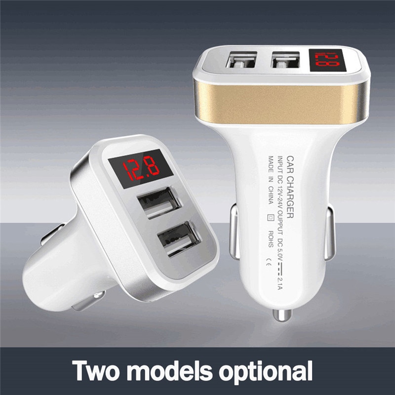Auto Car Charger Mini Voltage Current Display 2USB 2.1A Car-Charger Best Voltage Warning Charge For Cellphone Tablet