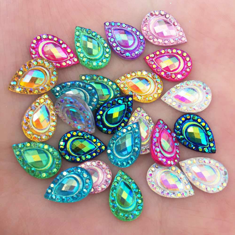 100 stks AB Hars 7*12mm Pauw Teardrop Plaksteen strass Bruiloft Versiering diy applicaties SK21 * 2: Random mixed