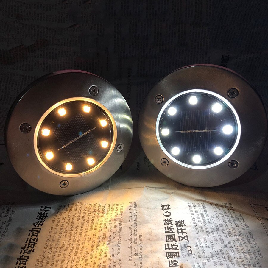 Solar Ground Lights 8 LED Solar Powered Disk Lights Outdoor Waterproof Garden Landscape Lighting For Patio Yard Lawn Pathway