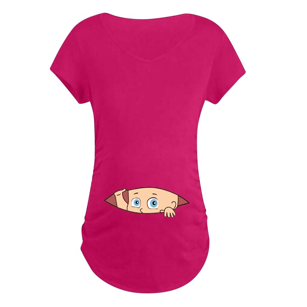 Kvinnor gravidblus kort t-shirt med tecknat tryck gravidkläder sommar gravidtoppar ropa maternal de moda ropa mujer: Varm / L