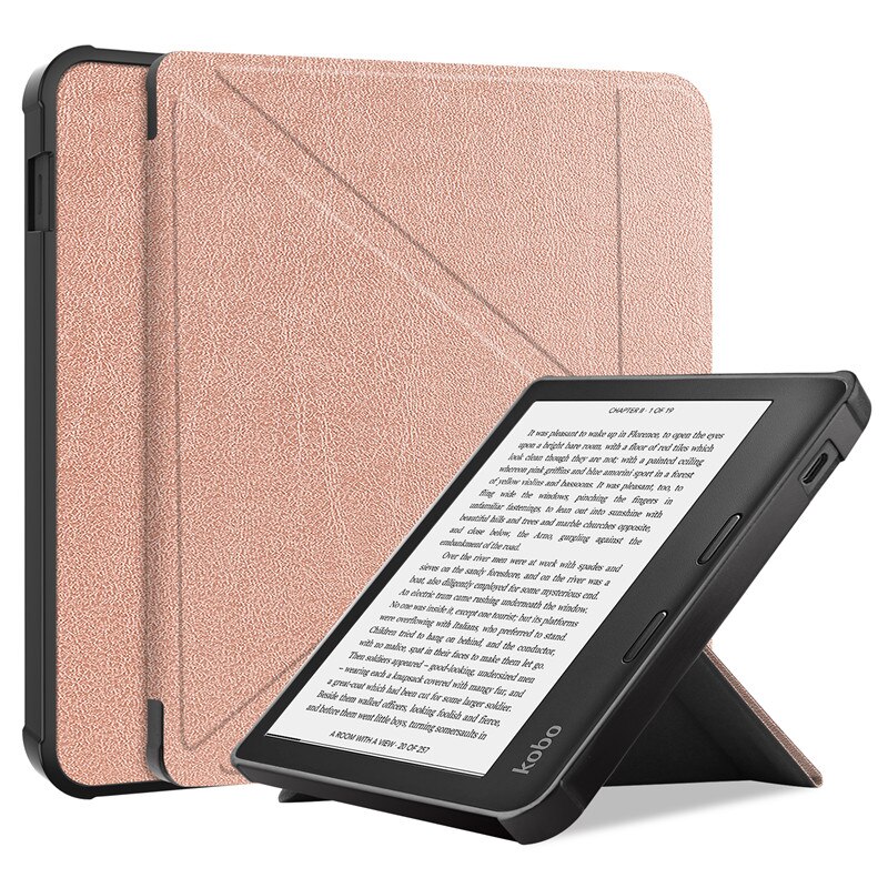 For KOBO Libra 2 Case Cover Fold PU Leather Soft TPU Back Stand Shookproof Cover For Funda Kobo Libra 2 E-reader Smart Case: rose gold