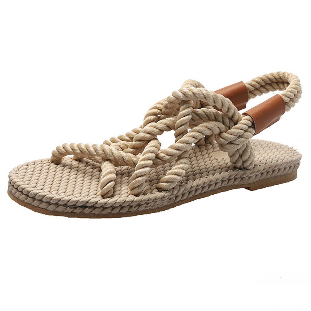 Croix-attaché Sandales D'été Bohême Plage Tongs Classiques antidérapant Sandales Plates Chaussures Femme Босоножки Женские Zapatos Muje: Beige / 40
