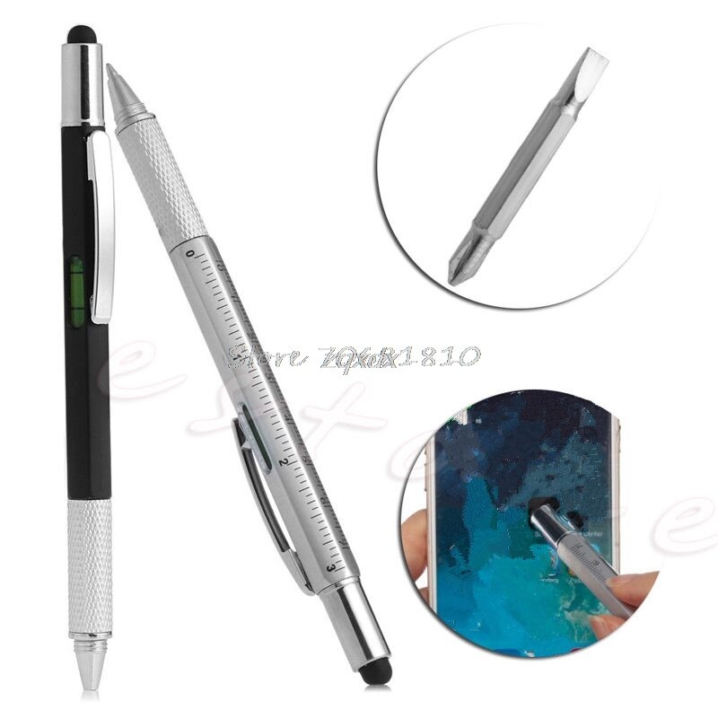 6 In 1 Touch Stylus Ballpoint Pen With Spirit Level Ruler Screwdriver Tool Whosale&amp