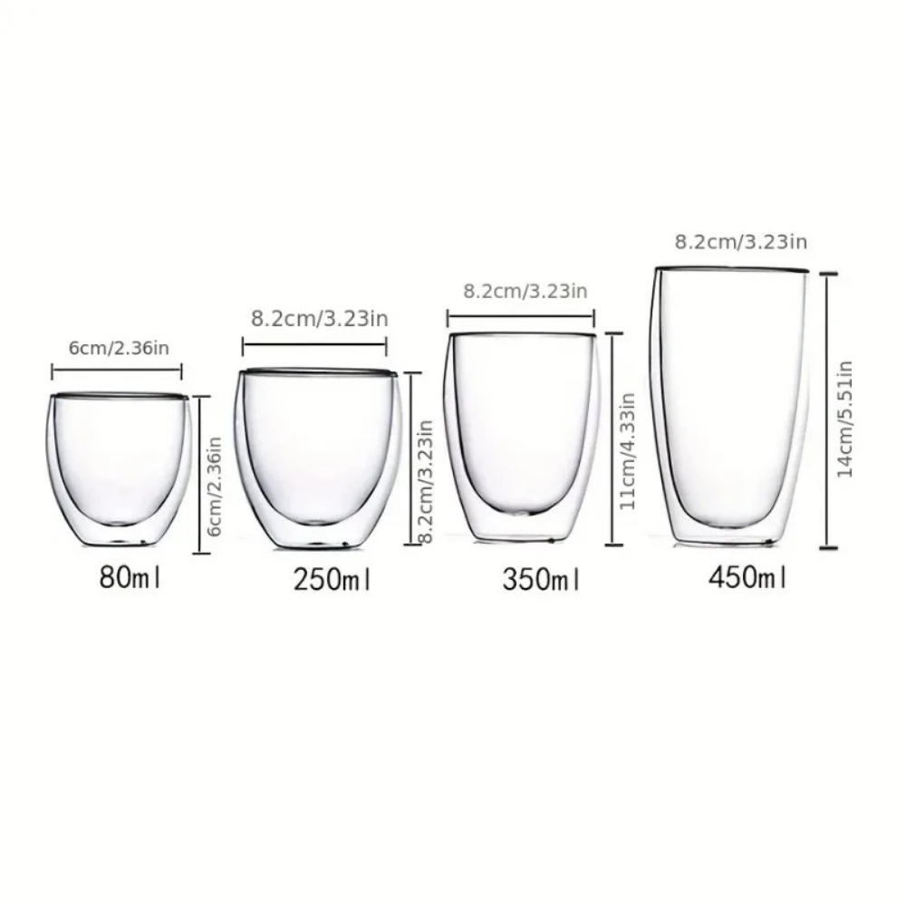 6 stuks dubbelwandige geïsoleerde glazen espressokopjes 80/150/250/350/450 ml geïsoleerde thermische glazen koffiemok voor thee/sap/melk, latte