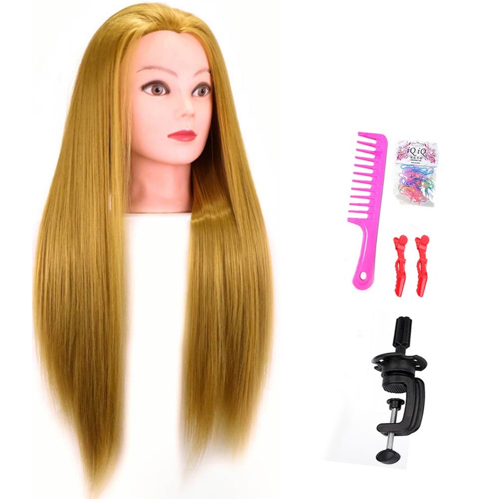 Mannequin Head 100% Synthetic Hair Hairdresser Training Head With Stand Manikin Cosmetology Doll Head For Braiding Styling: WHITE