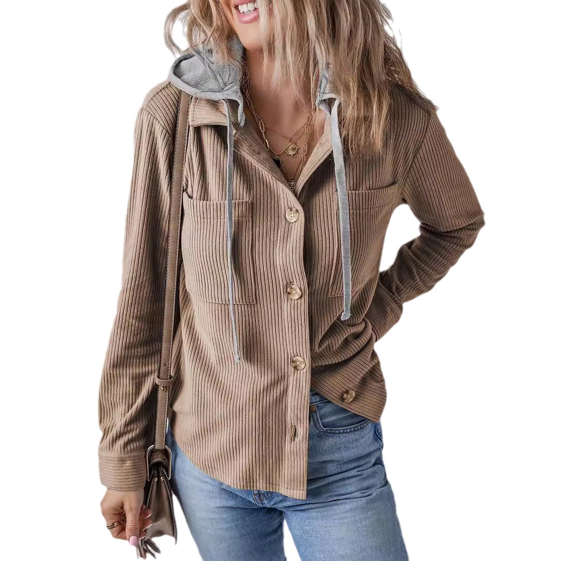 Women's Autumn Button Bomber Jacket Casual Hooded Pocket Streetwear Drawstring Girl Workout Demi-season Jacket For Women Coat