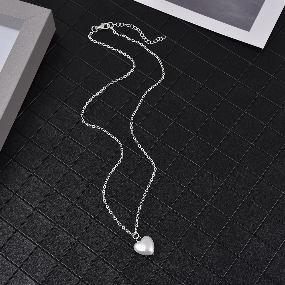 Collar de corazón de perlas para mujer, gargantilla de cadena de clavícula, joyería , de ,