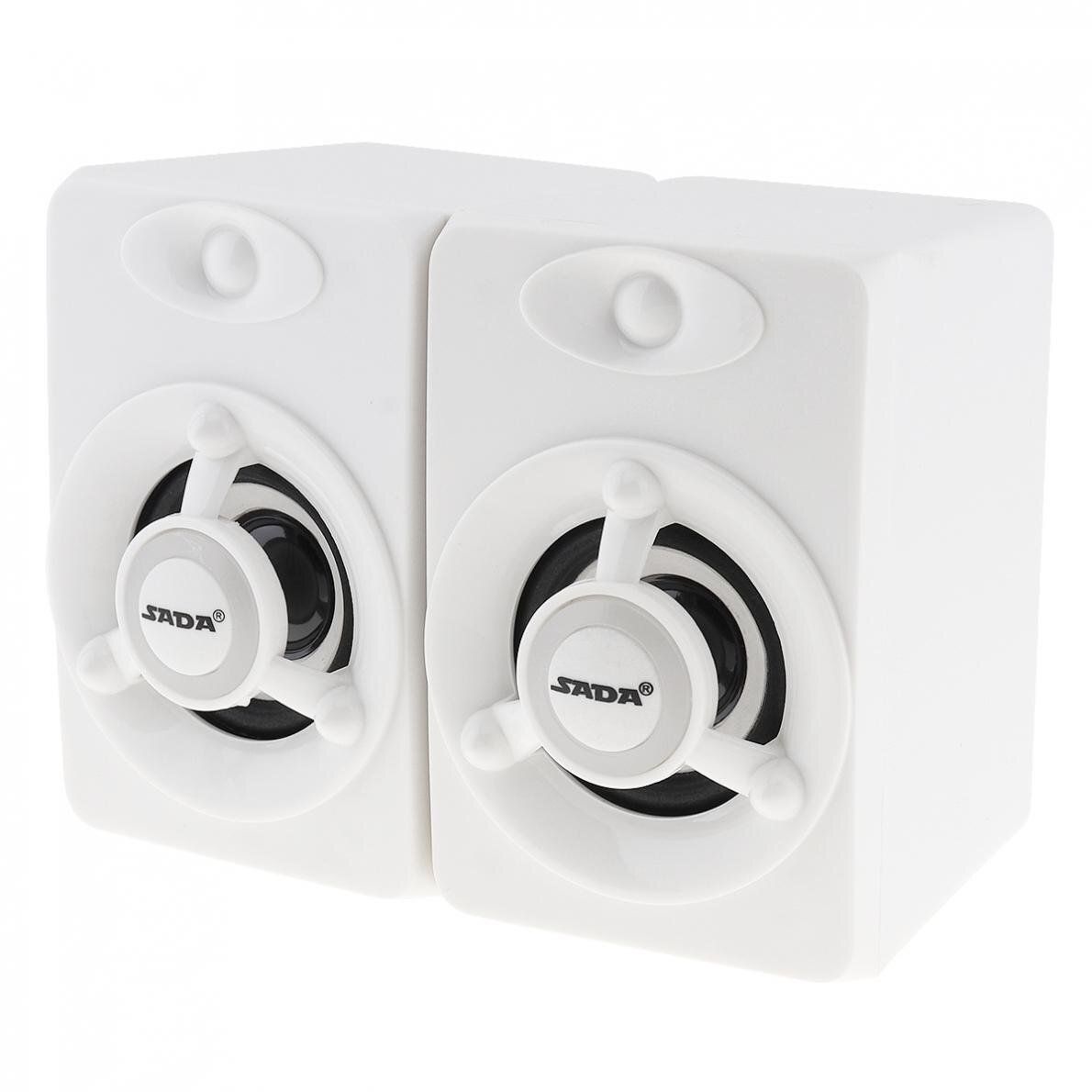 Sada V-118 Mini Wit Draagbare USB2.0 Subwoofer Computer Speaker Met Lichtgevende Veelkleurige Lamp Voor Desktop Pc/Mobiel