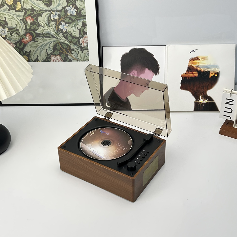 Vintage Leather CD Player Two-way Bluetooth 5.0 Built-in Speaker Portable Rechargeable CD Music Player USB Lossless Player: YELLOW