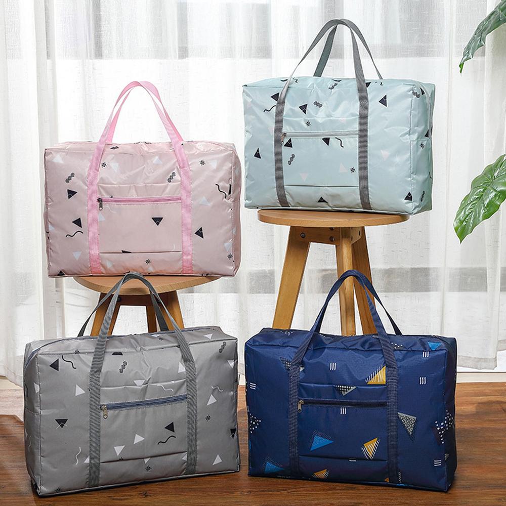 Geometric Pattern Large Capacity Trolley Travel Handbag Foldable Waterproof Clothing Storage Bag Organizing Luggage Shopping Bag