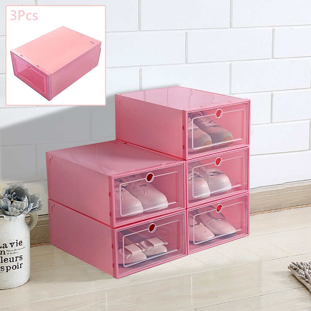 3 stuks plastic schoenendoos stapelbaar opvouwbaar schoenenorganizer lade opbergdoos met openklapbare transparante deur dames heren 33.5 x 23.5 x 13cm