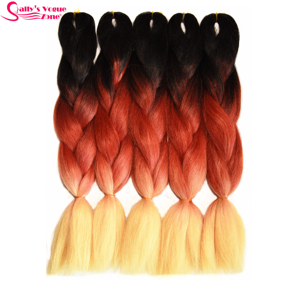 Sallyhair 24inch Ombre 3 Tone Black Purple Silver Grey Color Synthetic Braiding Hair Extension Colored Bulk Hair: #1B