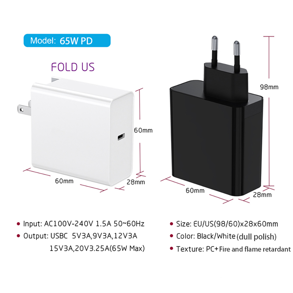 45W 65W 87W 20V 3.25A USB Type C PD Charger USB C Power Laptop Adapter for Macbook Pro 12 13 Huawei Matebook HP DELL Notebooks