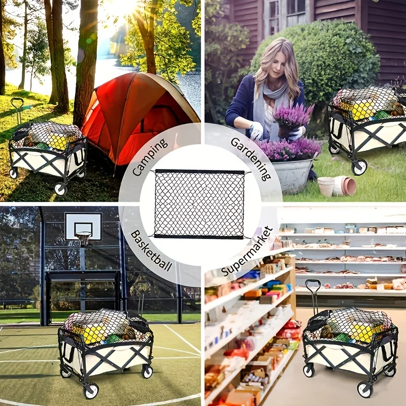 Robuster, zusammenklappbarer Frachtwagen aus strapazierfähigem Nylonnetz, perfekt für Strand, Garten und Reisen mit sicherer Campingausrügestochen