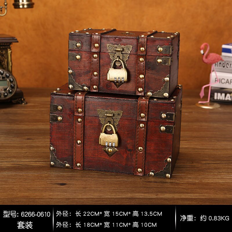 European Retro Wooden Storage Box Square Jewelry Planner Box Props Storage Crafts Desk Accessories Organizer Storage Stationery: Set Two