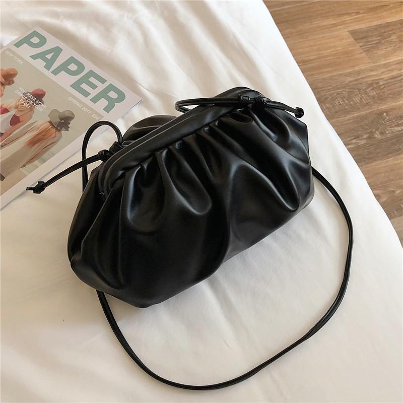 Bags for women Handbag Cloud bag Leather Lady Single Shoulder Dumpling Bag Wrinkle bag Messenger Bag bolsa: Black