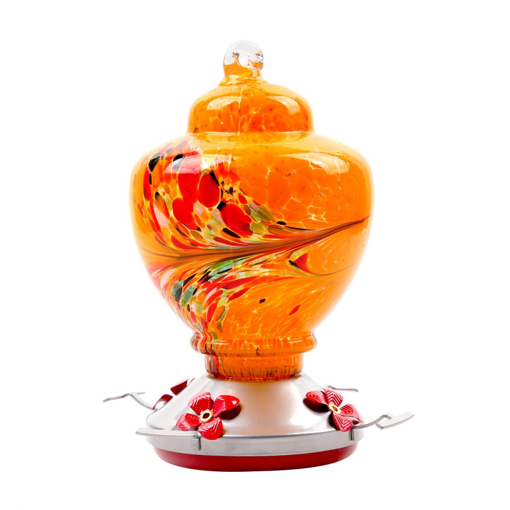 Pet Bird Feeder Hummingbird Feeder Courtyard Outdoor Drinking Fountain Hand-blown Glass Hanging Feeding Station Food Container: F
