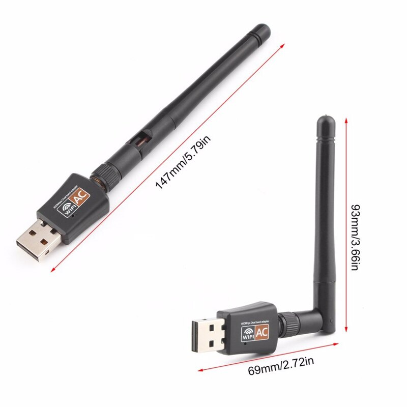 TEROW USB 2.0 600mbps WiFi carte réseau sans fil double bande haute vitesse 2.4GHz 5GHz 802.11ac adaptateur LAN avec antenne rotative