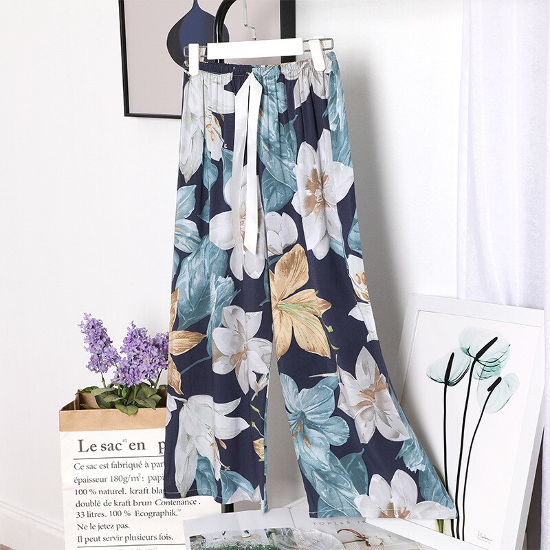 summer large size cotton home pants Korean girls' sweet loose wide leg pajamas: Dark Grey