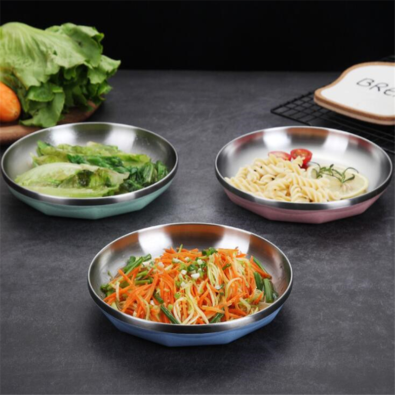 Stainless Steel Dinner Plates Minimalism Steak Round Tray Durable Tableware Plate Dessert Salad Tableware Dinnerware Food Plate
