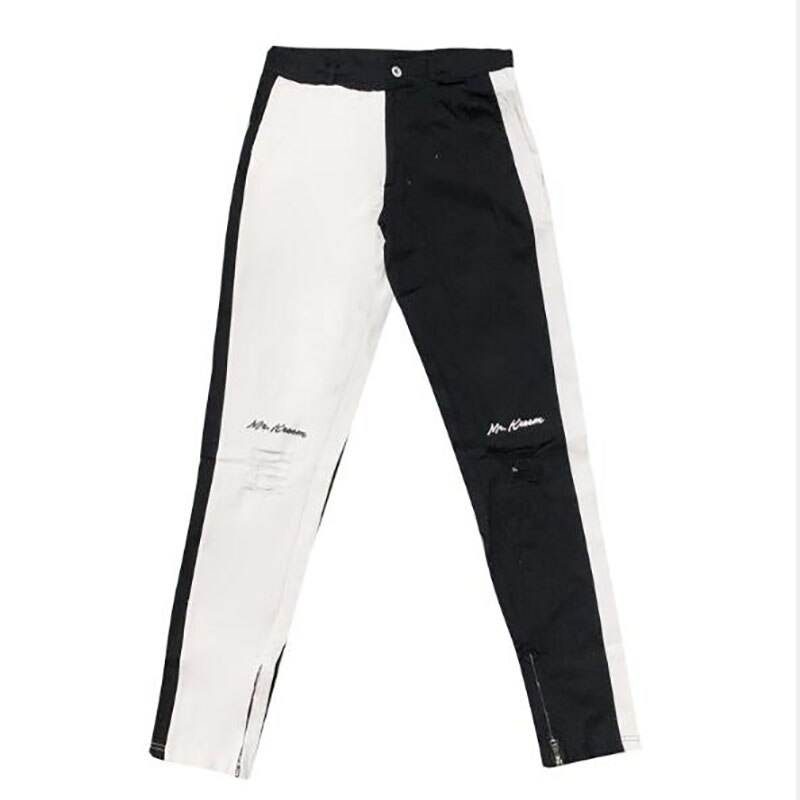Stretch denim bukser solid slim fit jeans mænd casual biker denim jeans mandlige street hip hop vintage bukser skinny pant: Sort og hvid / L