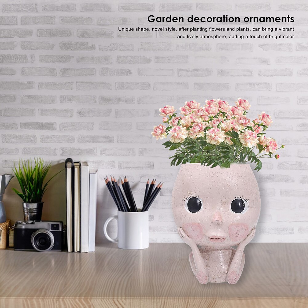 ESTATUILLA con cabeza para niña, maceta de resina para plantas suculentas, maceta para cultivo de plantas de jardín, adornos decorativos de Mesa para el hogar