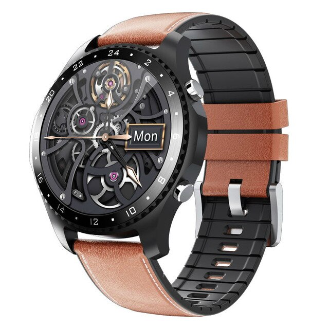 Smart Watch Mens Bluetooth Call luxury Smart Watches Male Heart Rate Blood Pressure Sports smartwatch For Men: brown