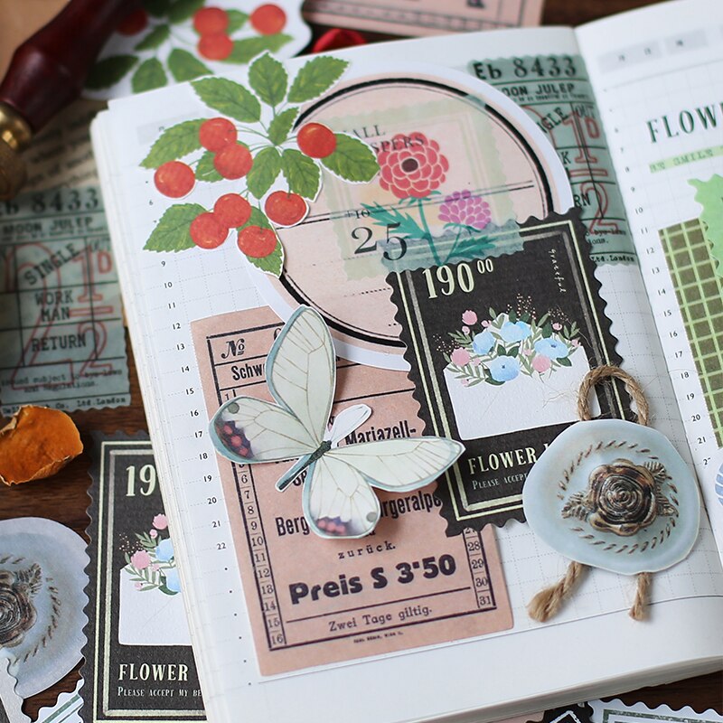 30 old-fashioned cards for notebook decoration retro student stationery plant paper diary label scrapbook material